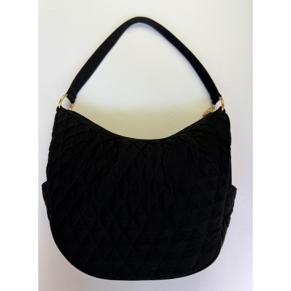Vera Bradley Black Microfiber Quilted Hobo Bag Medium Shoulder Tote‎ Minimalist